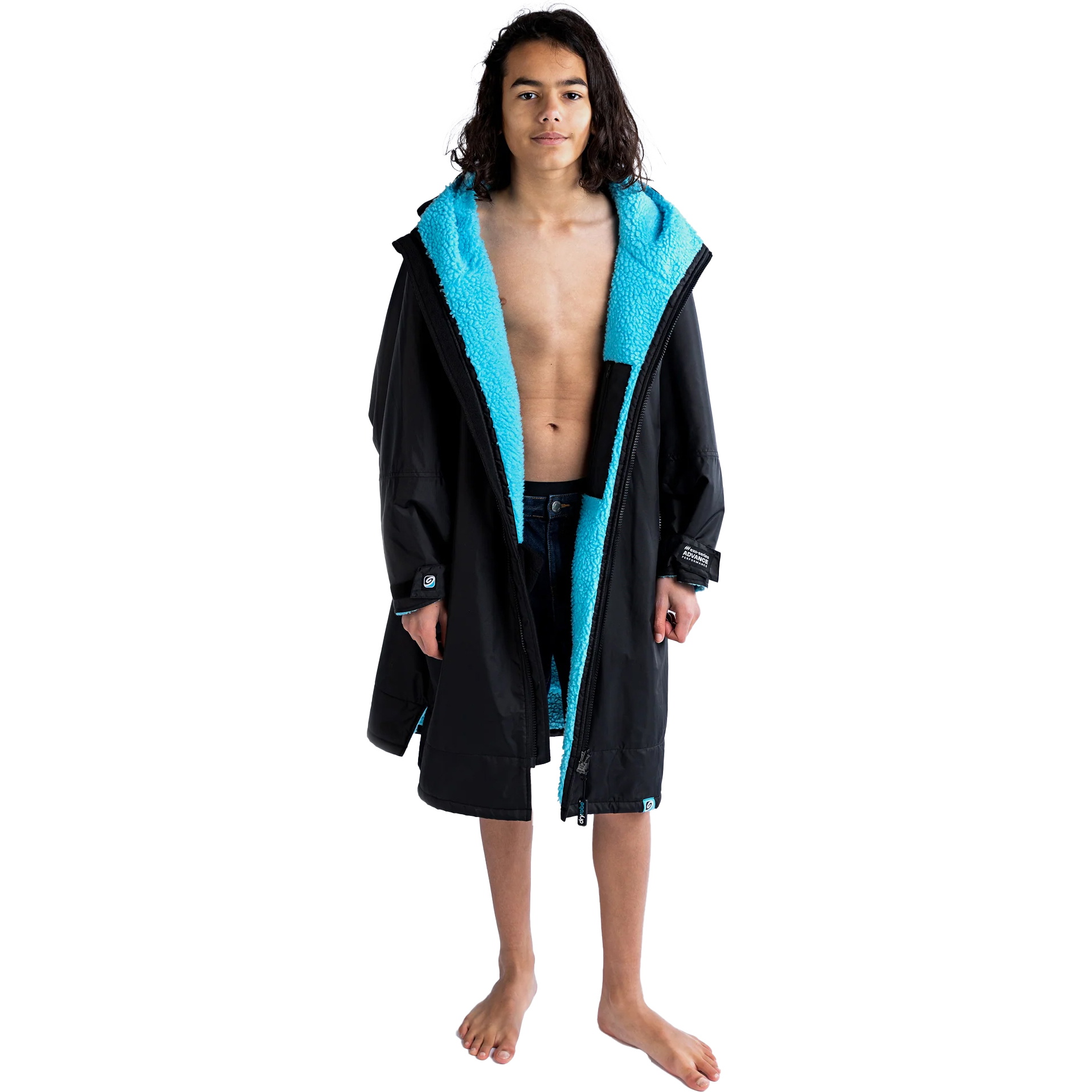 2026 Dryrobe Junior Advance Langarm-Umkleidekittel V3KSLSDA  Black / Blau